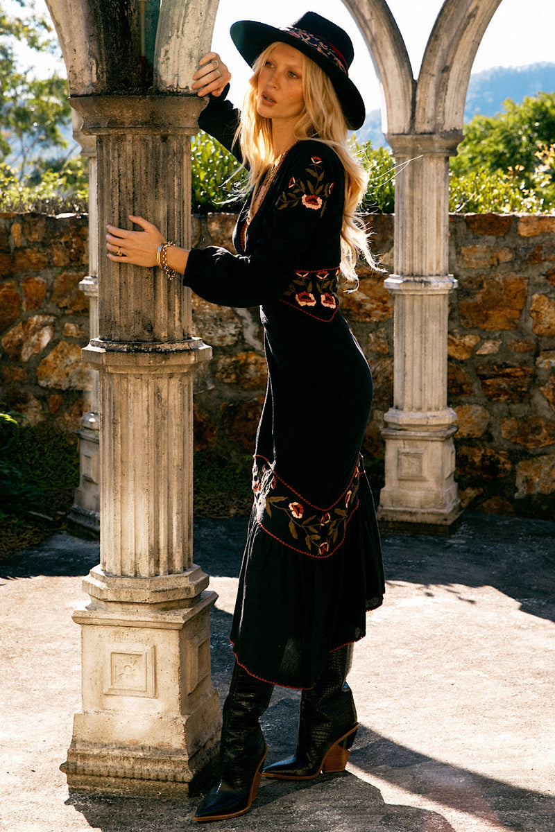 Home Again Cotton Embroidered Maxi Dress - Black - Chasing Unicorns