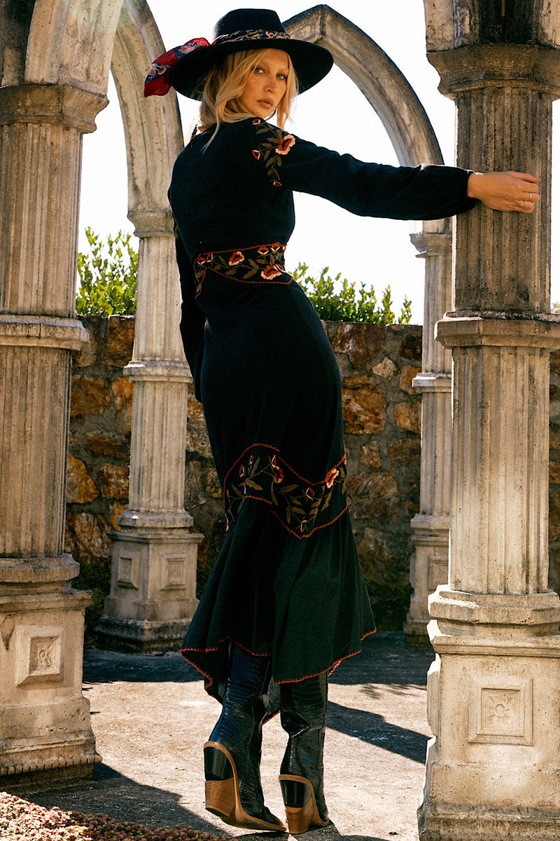 Home Again Cotton Embroidered Maxi Dress - Black - Chasing Unicorns