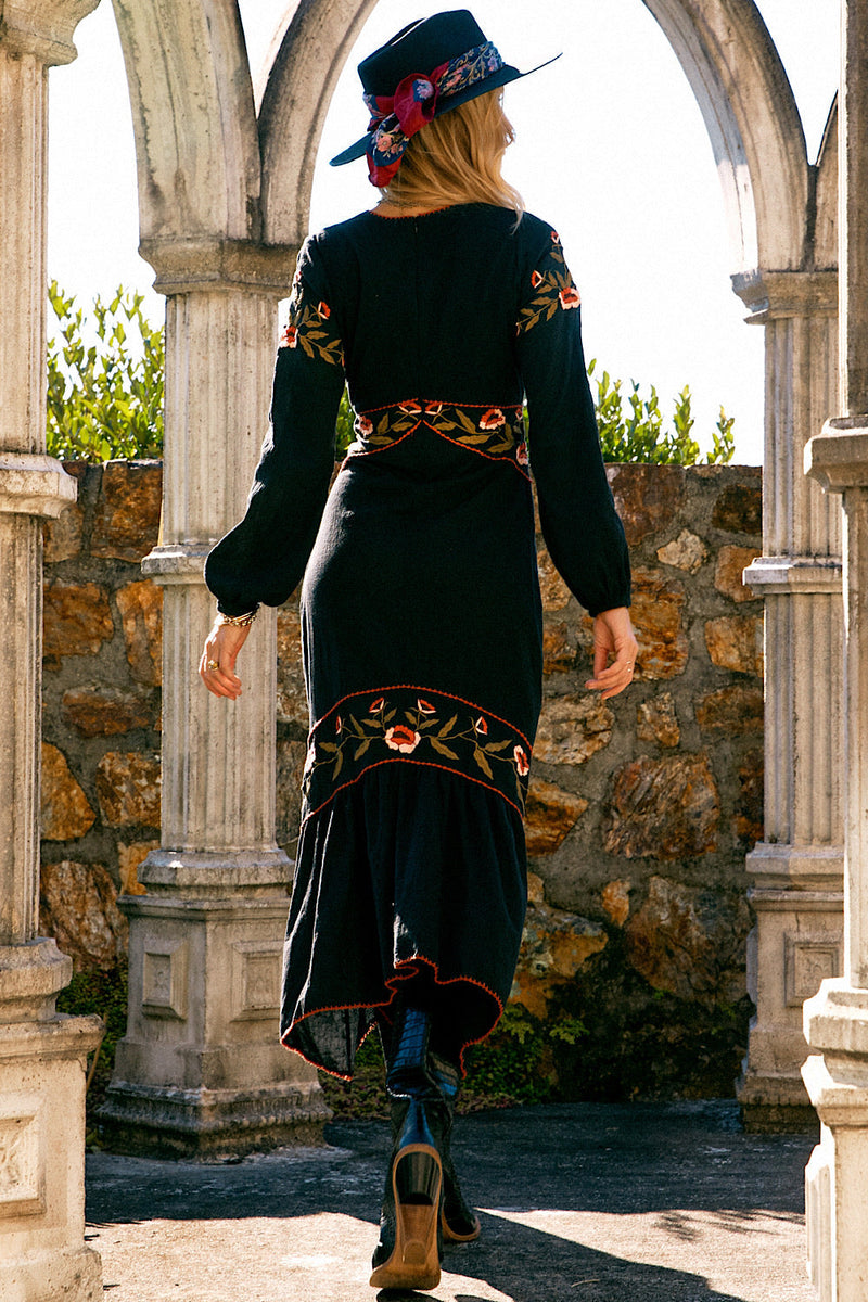 Home Again Cotton Embroidered Maxi Dress - Black - Chasing Unicorns