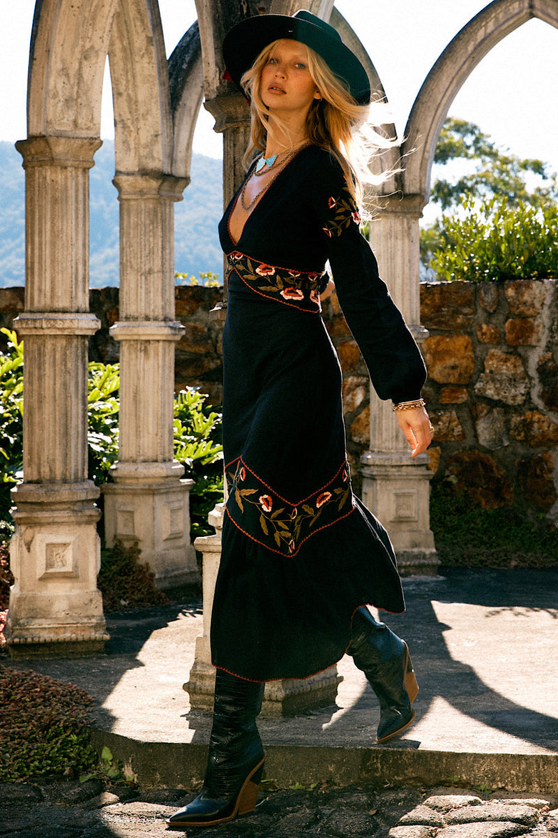 Home Again Cotton Embroidered Maxi Dress - Black - Chasing Unicorns