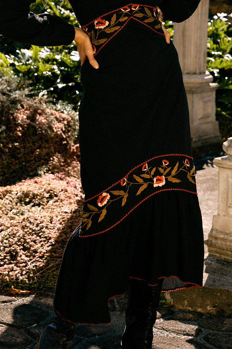 Home Again Cotton Embroidered Maxi Dress - Black - Chasing Unicorns
