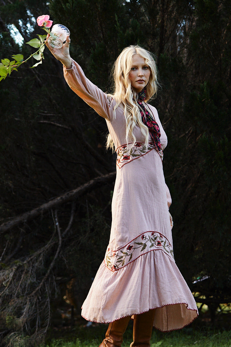 Home Again Cotton Embroidered Maxi Dress - Dusty Rose - Chasing Unicorns