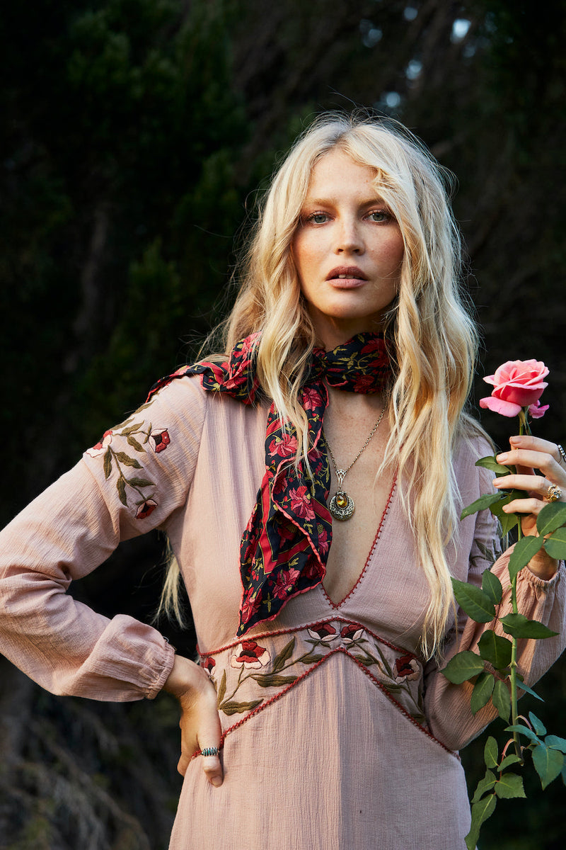 Home Again Cotton Embroidered Maxi Dress - Dusty Rose - Chasing Unicorns