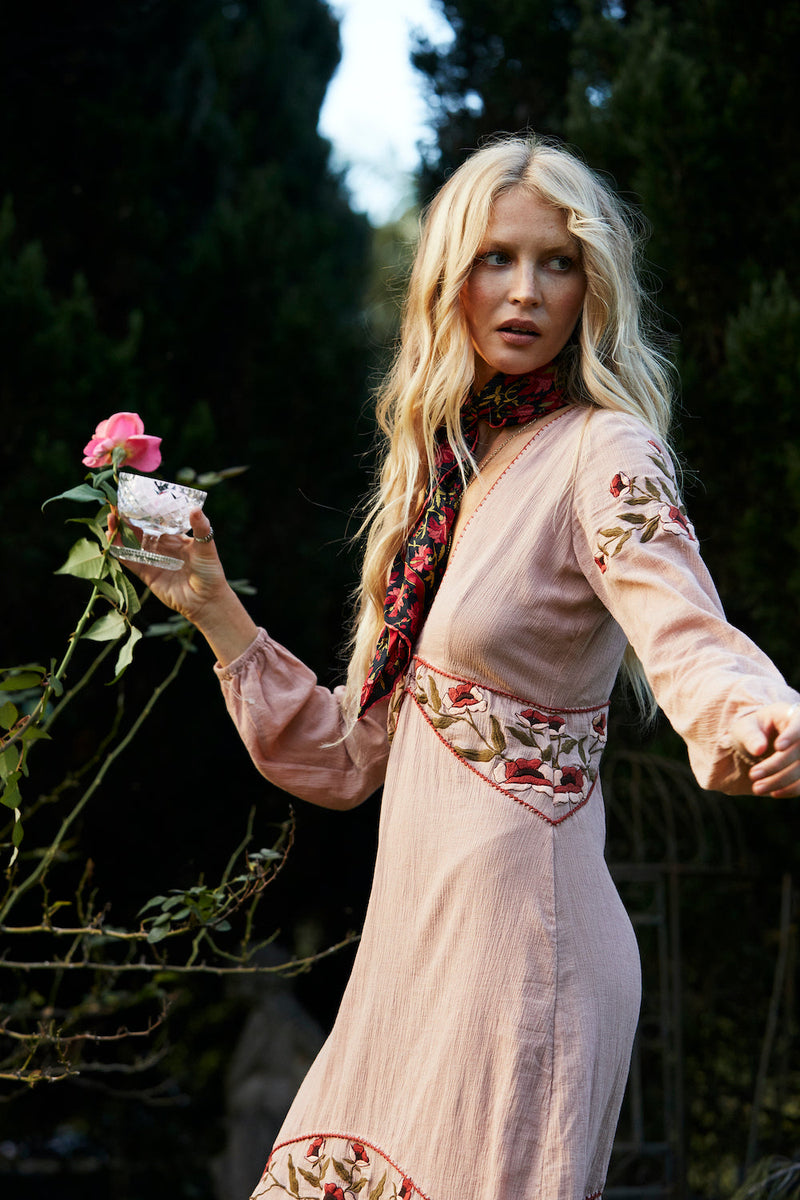 Home Again Cotton Embroidered Maxi Dress - Dusty Rose - Chasing Unicorns