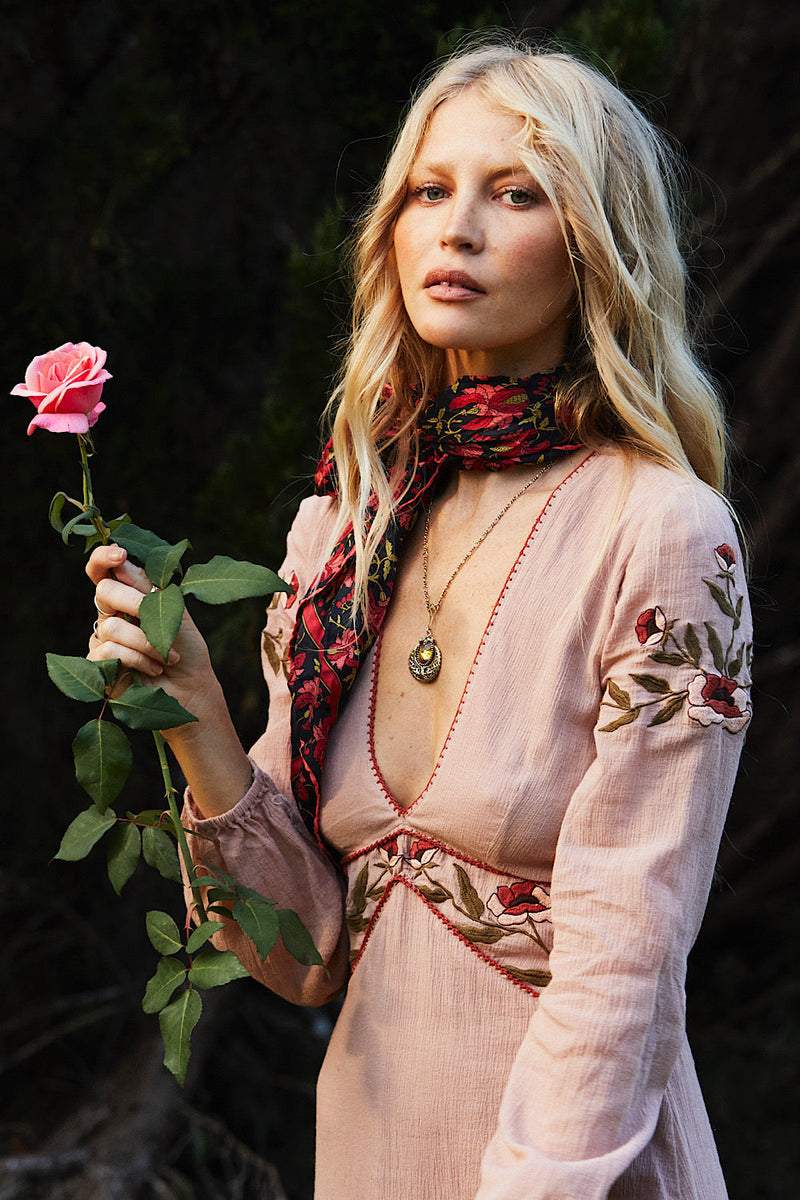 Home Again Cotton Embroidered Maxi Dress - Dusty Rose - Chasing Unicorns