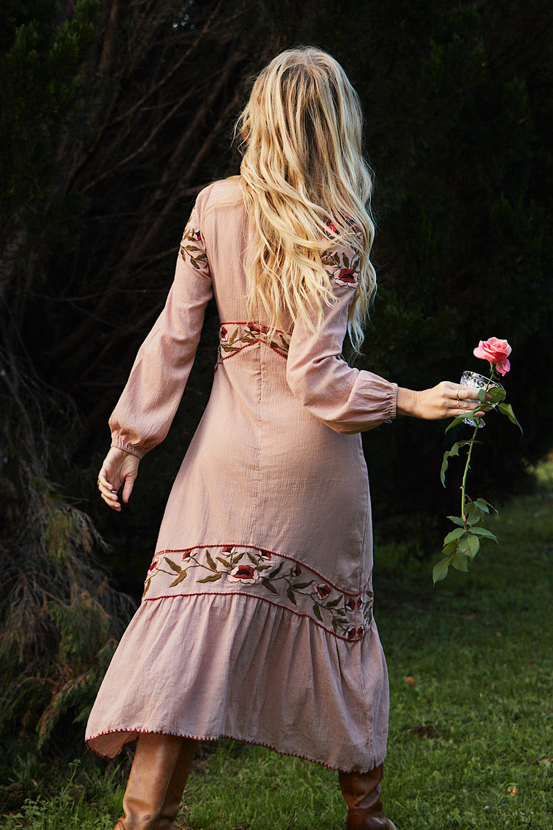 Home Again Cotton Embroidered Maxi Dress - Dusty Rose - Chasing Unicorns