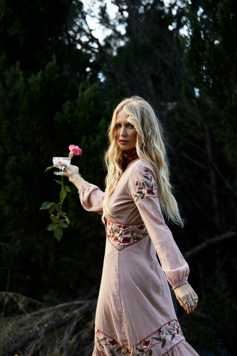 Home Again Cotton Embroidered Maxi Dress - Dusty Rose - Chasing Unicorns