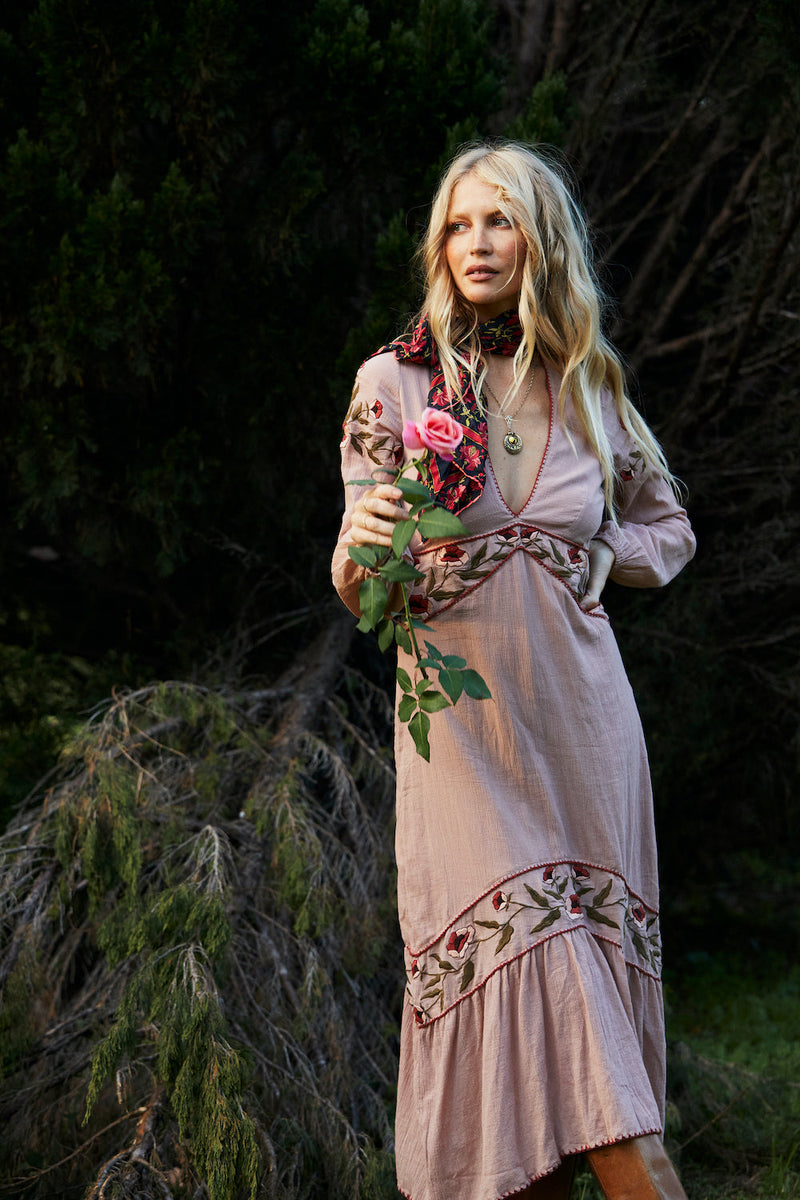 Home Again Cotton Embroidered Maxi Dress - Dusty Rose - Chasing Unicorns