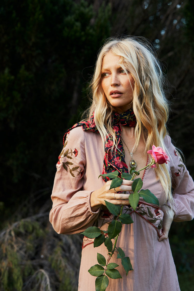 Home Again Cotton Embroidered Maxi Dress - Dusty Rose - Chasing Unicorns