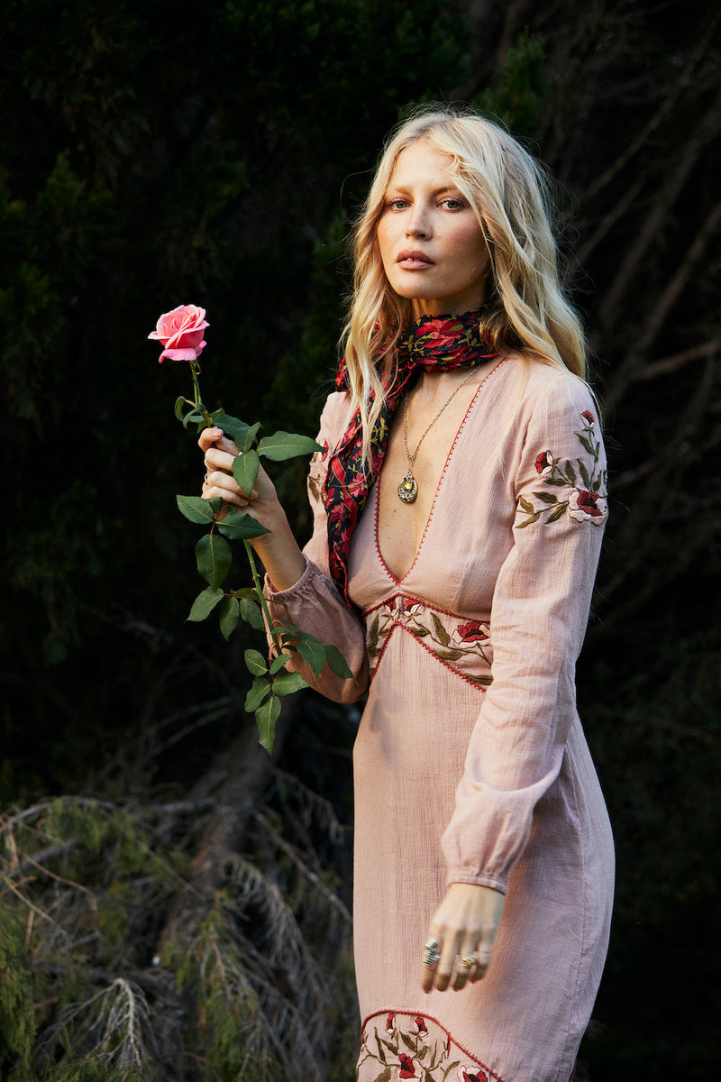 Home Again Cotton Embroidered Maxi Dress - Dusty Rose - Chasing Unicorns