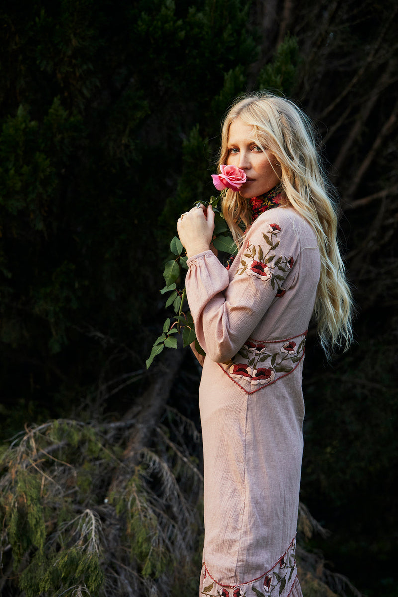 Home Again Cotton Embroidered Maxi Dress - Dusty Rose - Chasing Unicorns