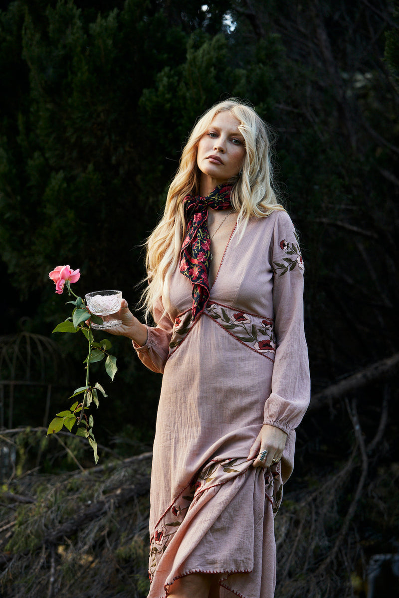 Home Again Cotton Embroidered Maxi Dress - Dusty Rose - Chasing Unicorns