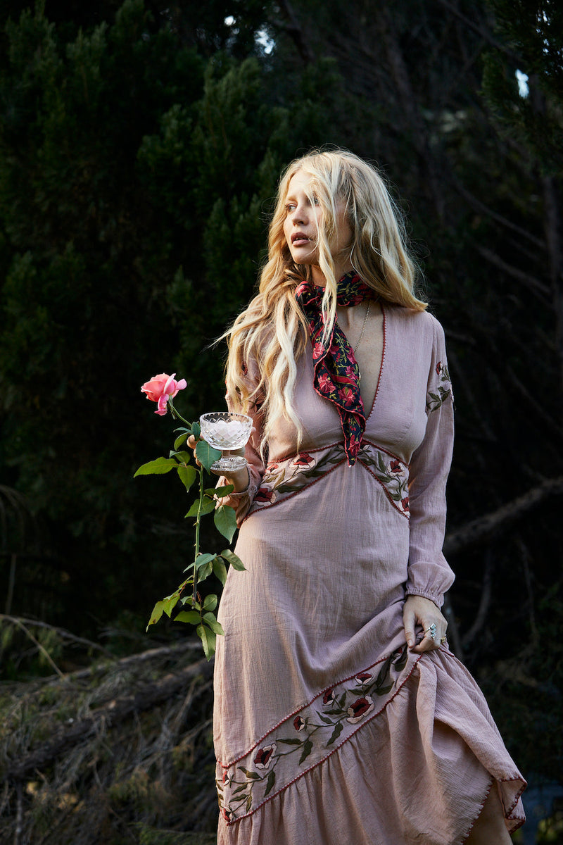 Home Again Cotton Embroidered Maxi Dress - Dusty Rose - Chasing Unicorns