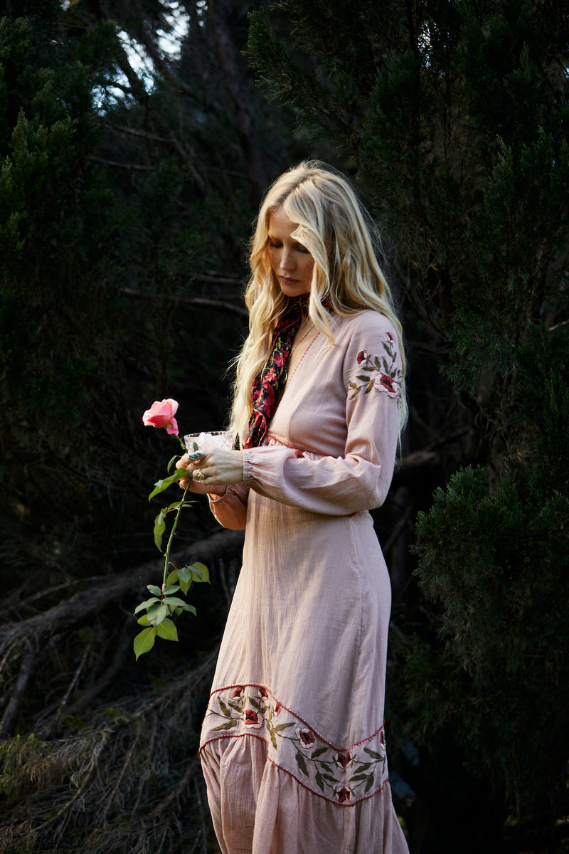 Home Again Cotton Embroidered Maxi Dress - Dusty Rose - Chasing Unicorns