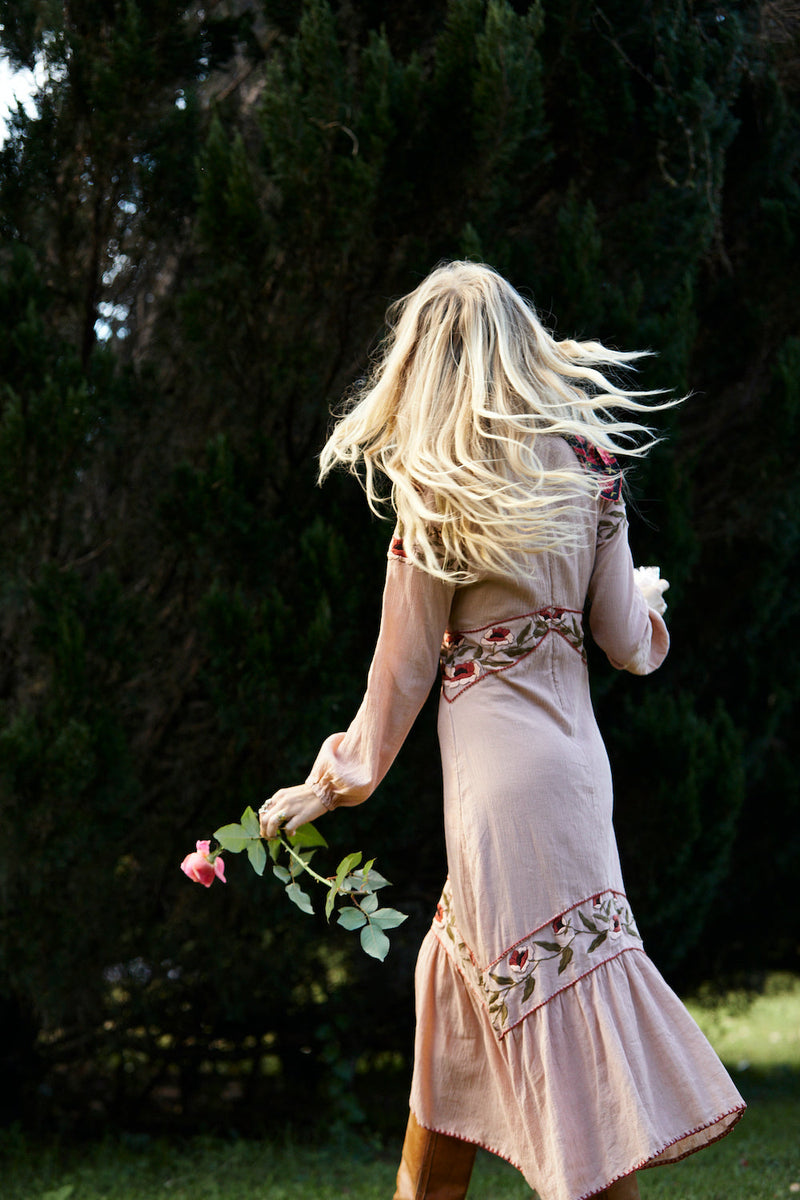 Home Again Cotton Embroidered Maxi Dress - Dusty Rose - Chasing Unicorns