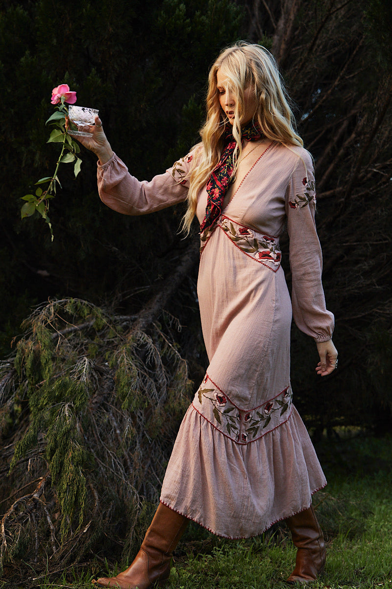 Home Again Cotton Embroidered Maxi Dress - Dusty Rose - Chasing Unicorns