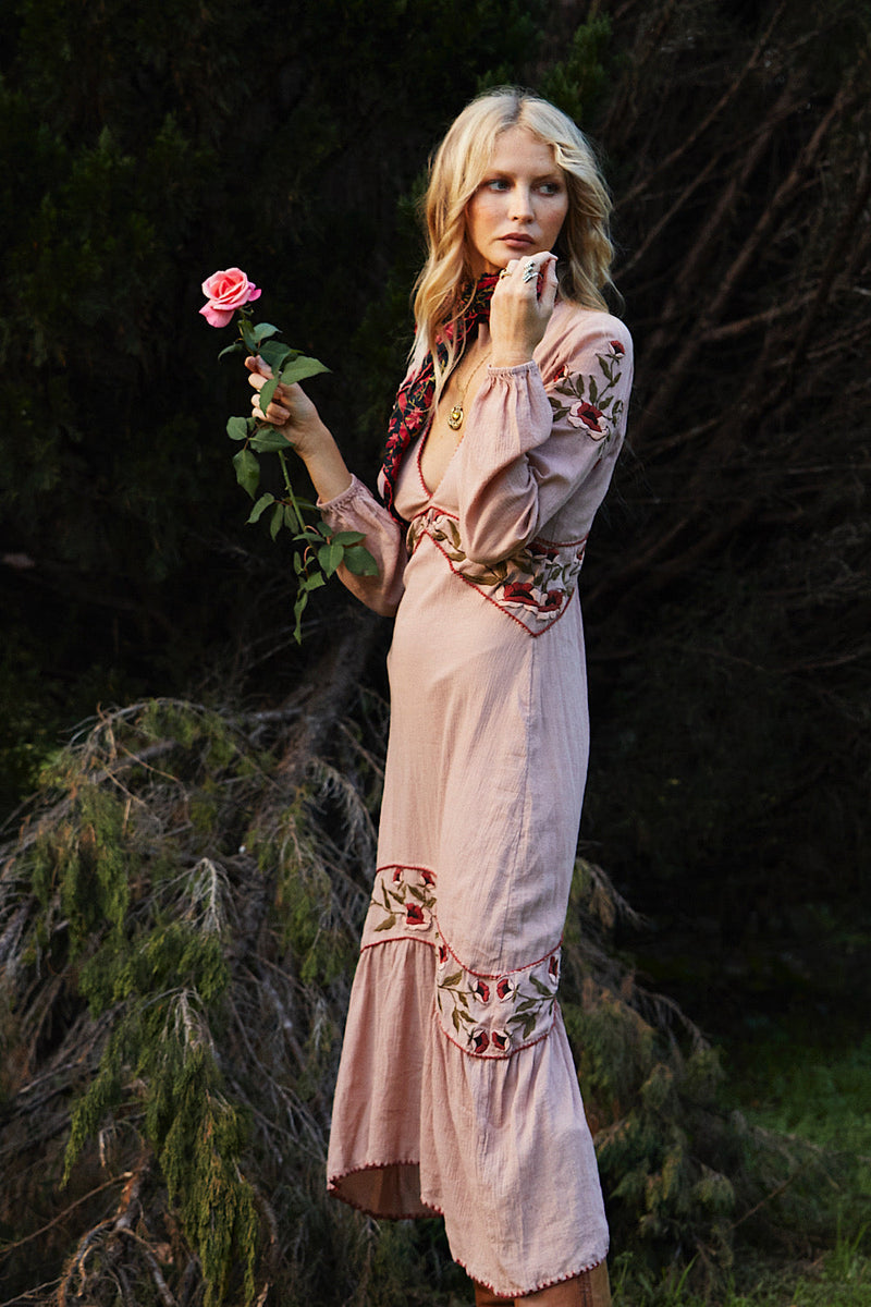Home Again Cotton Embroidered Maxi Dress - Dusty Rose - Chasing Unicorns