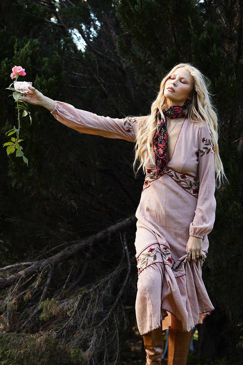 Home Again Cotton Embroidered Maxi Dress - Dusty Rose - Chasing Unicorns