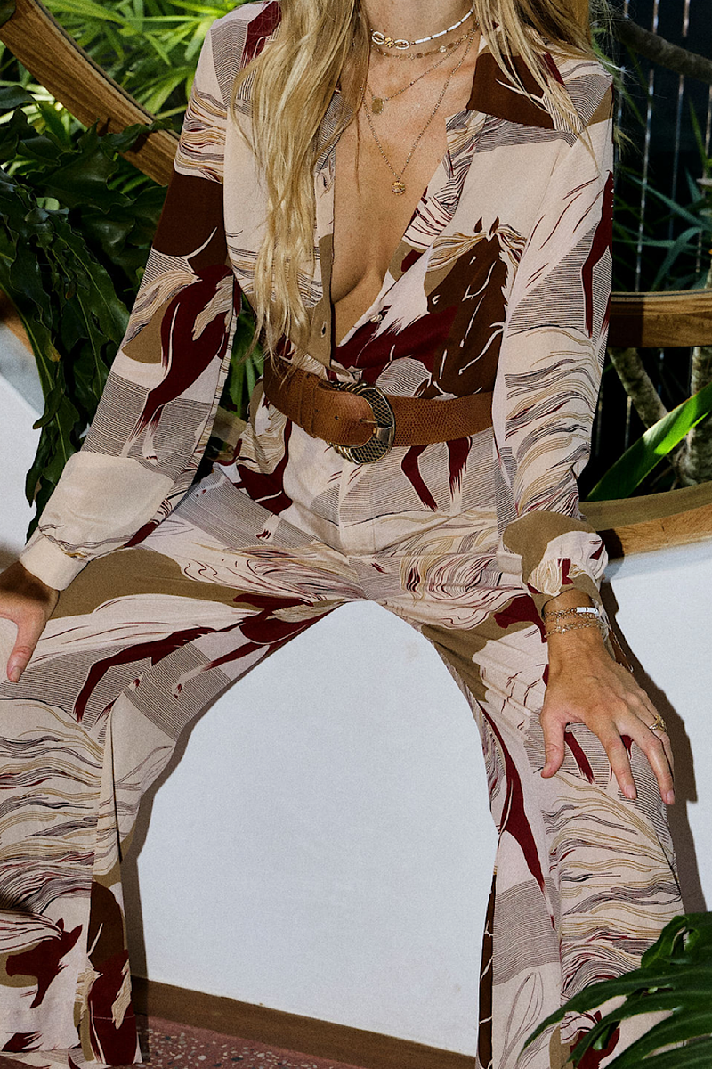 Horse In My Dreams Silk Crepe 70S Collar Blouse - Chasing Unicorns