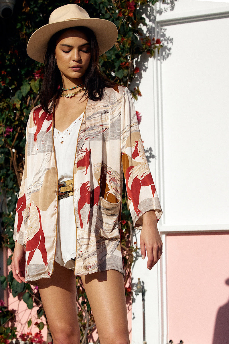 Horse In My Dreams Silk Crepe Smoking Jacket - Chasing Unicorns