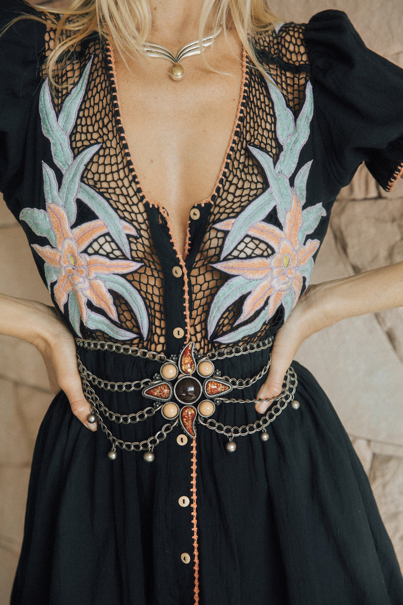 Hungry Heart Cutwork Embroidered Mini Dress - Tropical Night - Chasing Unicorns