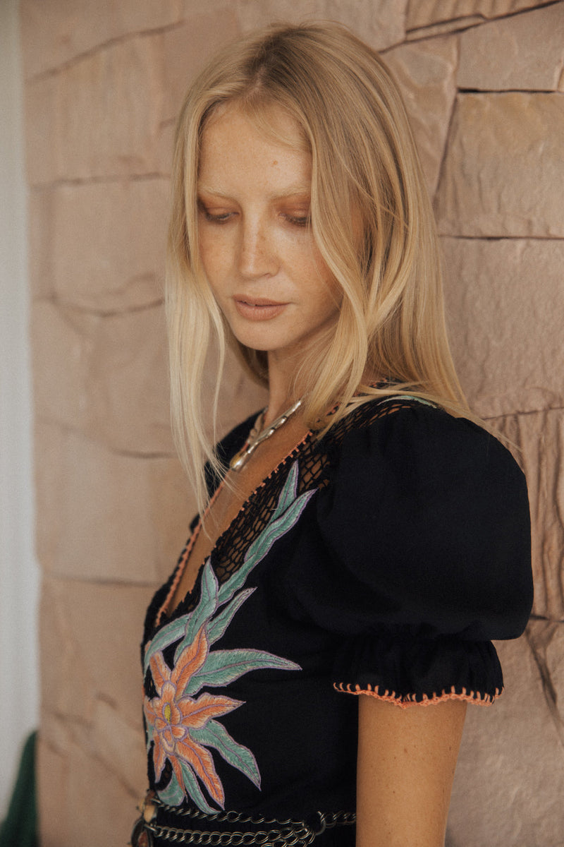 Hungry Heart Cutwork Embroidered Mini Dress - Tropical Night - Chasing Unicorns