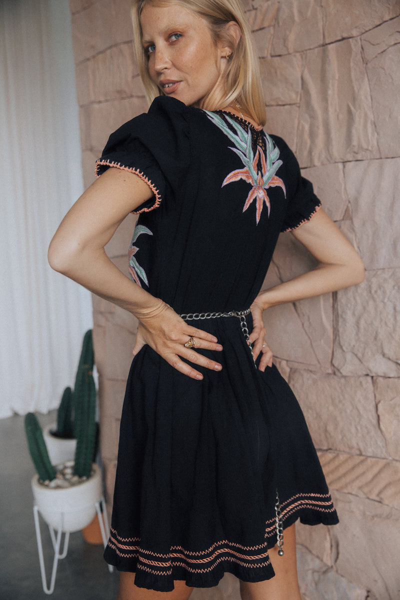 Hungry Heart Cutwork Embroidered Mini Dress - Tropical Night - Chasing Unicorns