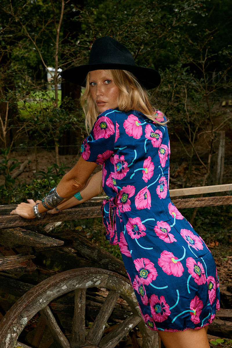 I’m Gonna Be Silk Satin Mini Wrap Dress - Poppy - Chasing Unicorns