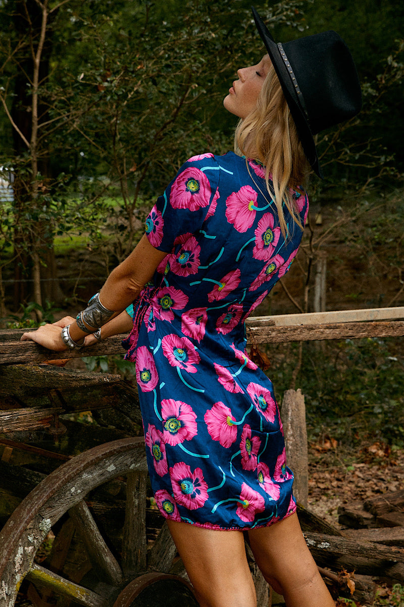 I’m Gonna Be Silk Satin Mini Wrap Dress - Poppy - Chasing Unicorns