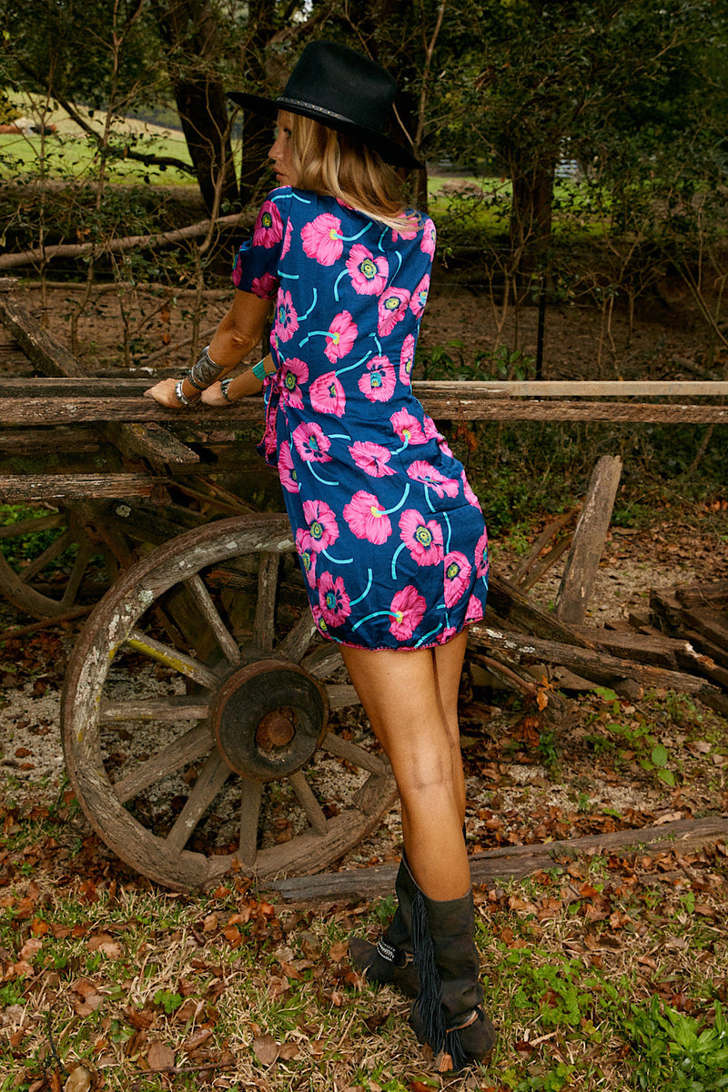 I’m Gonna Be Silk Satin Mini Wrap Dress - Poppy - Chasing Unicorns