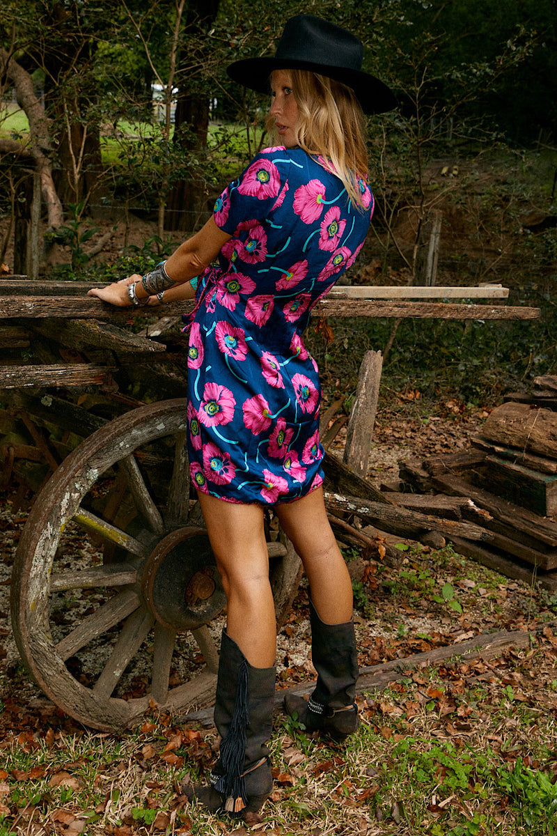 I’m Gonna Be Silk Satin Mini Wrap Dress - Poppy - Chasing Unicorns
