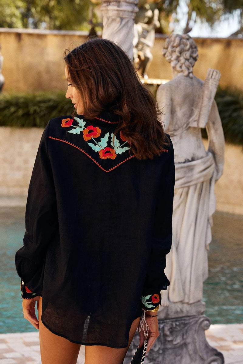 If I Should Fall Behind Linen Embroidered Blouse - Chasing Unicorns