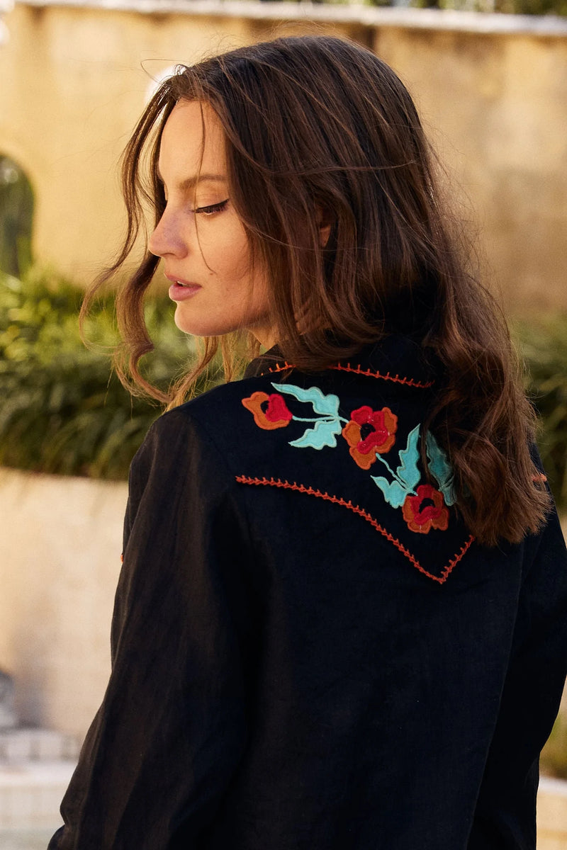 If I Should Fall Behind Linen Embroidered Blouse - Chasing Unicorns