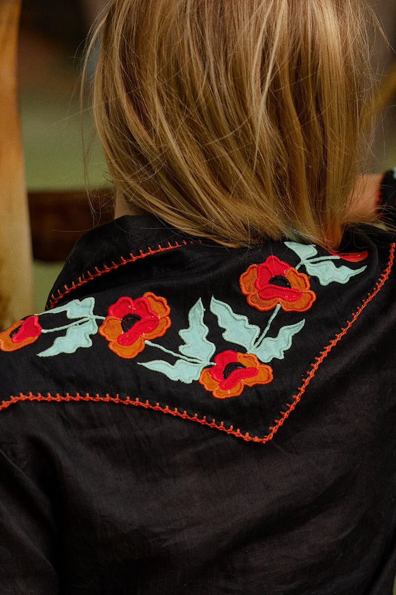 If I Should Fall Behind Linen Embroidered Blouse - Chasing Unicorns