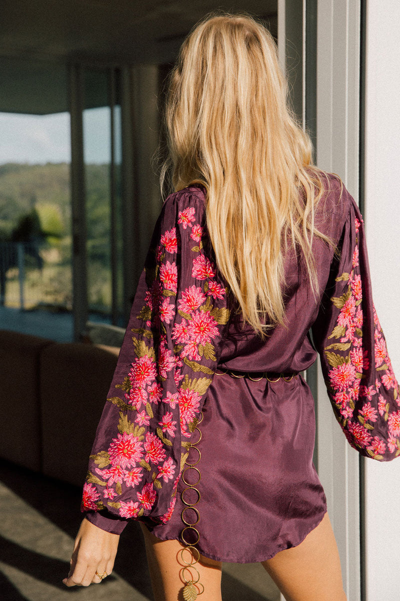 It’s Never Too Late Silk + Embroidered Shirtdress - Chasing Unicorns