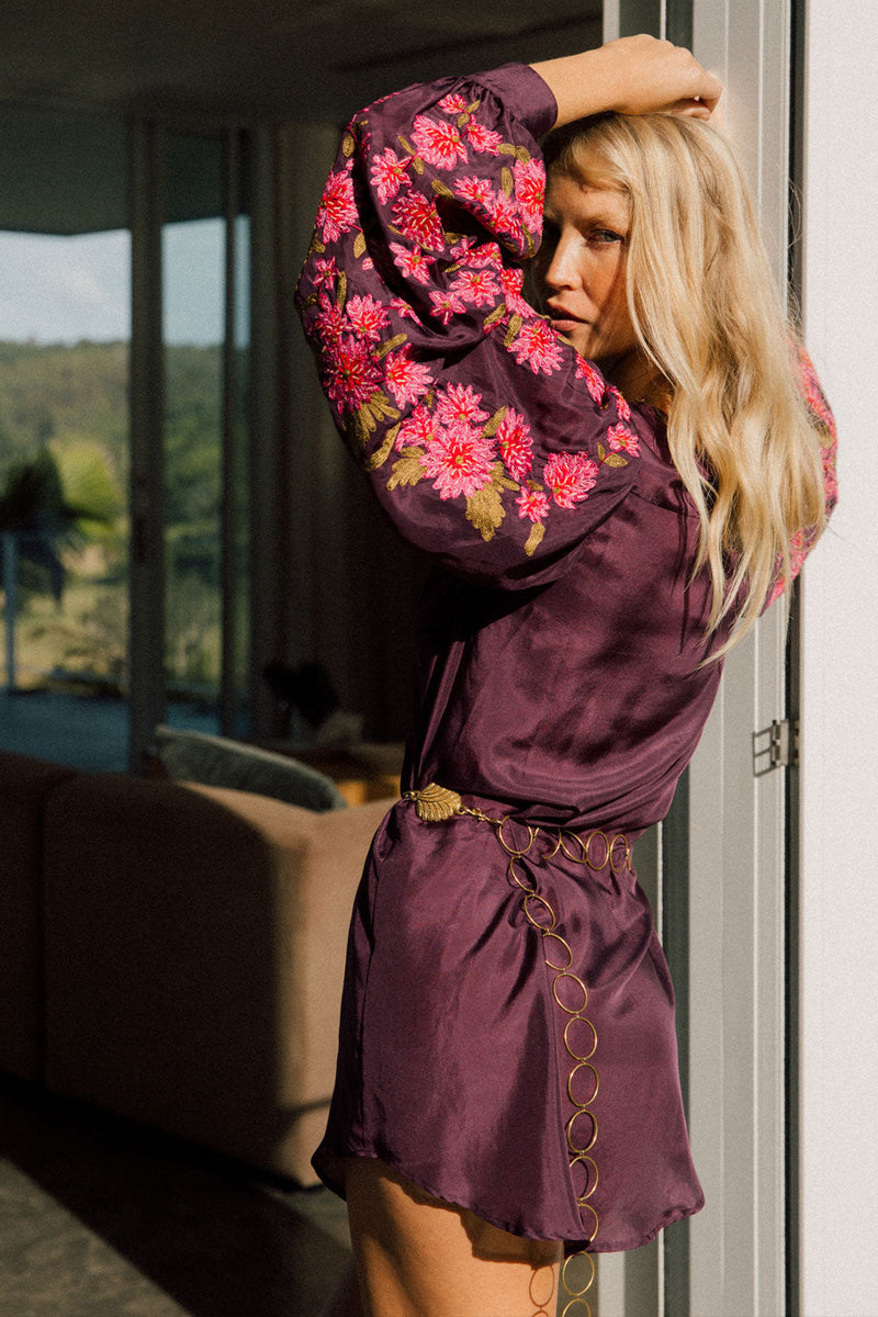 It’s Never Too Late Silk + Embroidered Shirtdress - Chasing Unicorns
