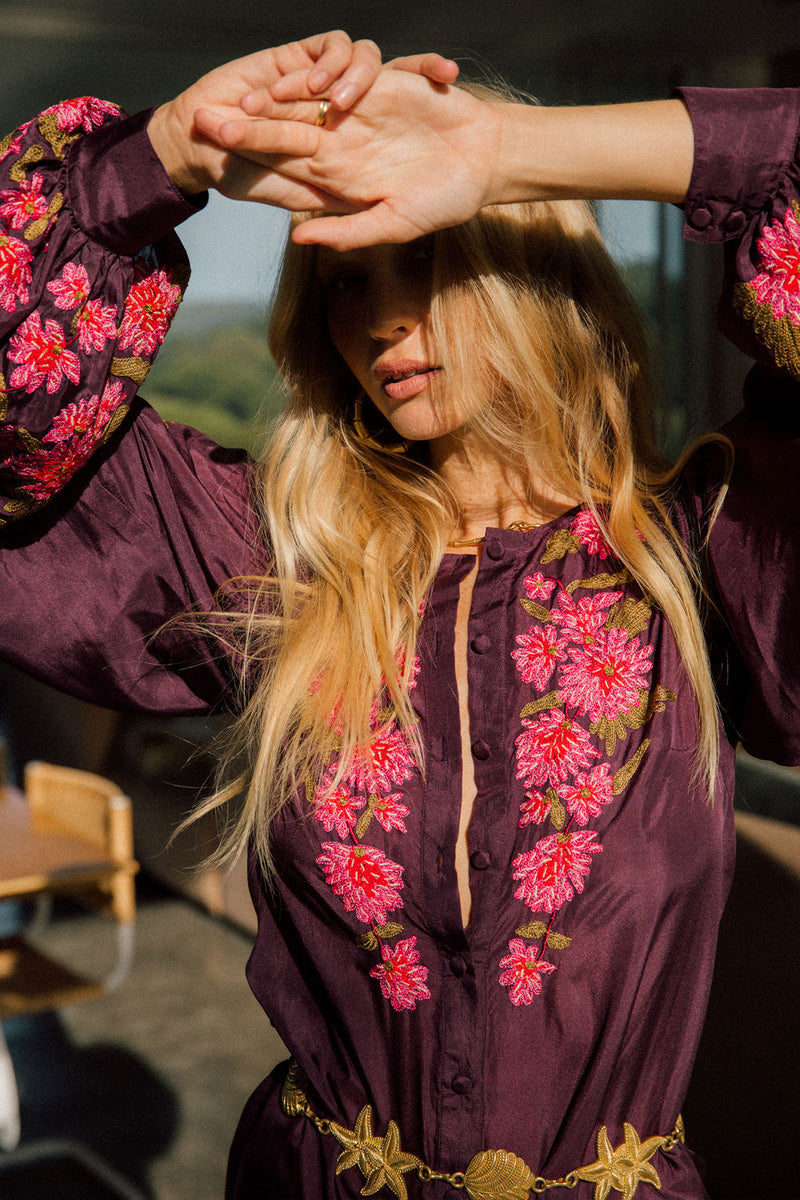 It’s Never Too Late Silk + Embroidered Shirtdress - Chasing Unicorns