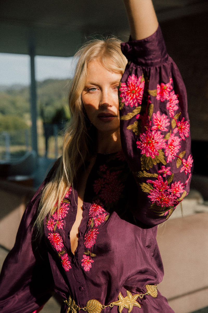 It’s Never Too Late Silk + Embroidered Shirtdress - Chasing Unicorns
