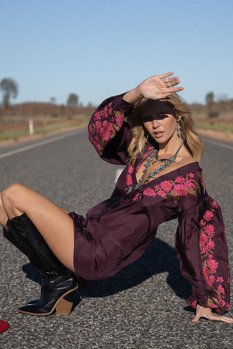 It’s Never Too Late Silk + Embroidered Shirtdress - Chasing Unicorns