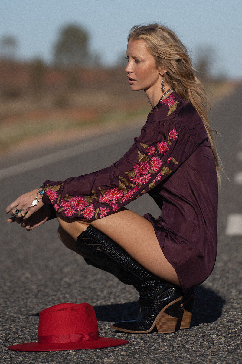 It’s Never Too Late Silk + Embroidered Shirtdress - Chasing Unicorns