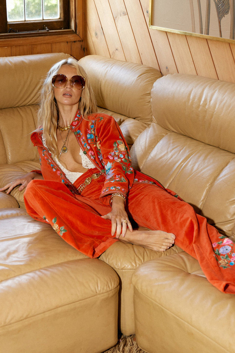 It’s Only Rock’N’Roll Cotton Velvet Embroidered Flares - Chasing Unicorns