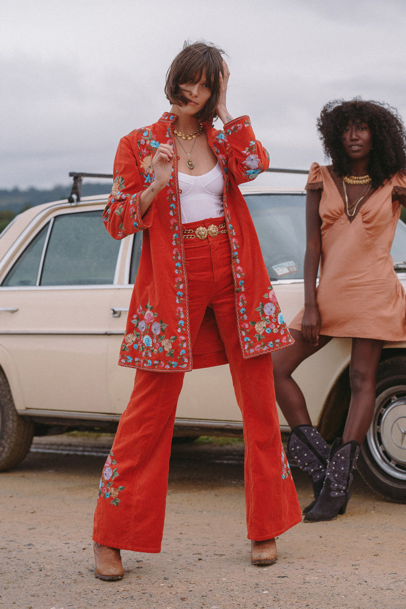 It’s Only Rock’N’Roll Cotton Velvet Embroidered Flares - Chasing Unicorns