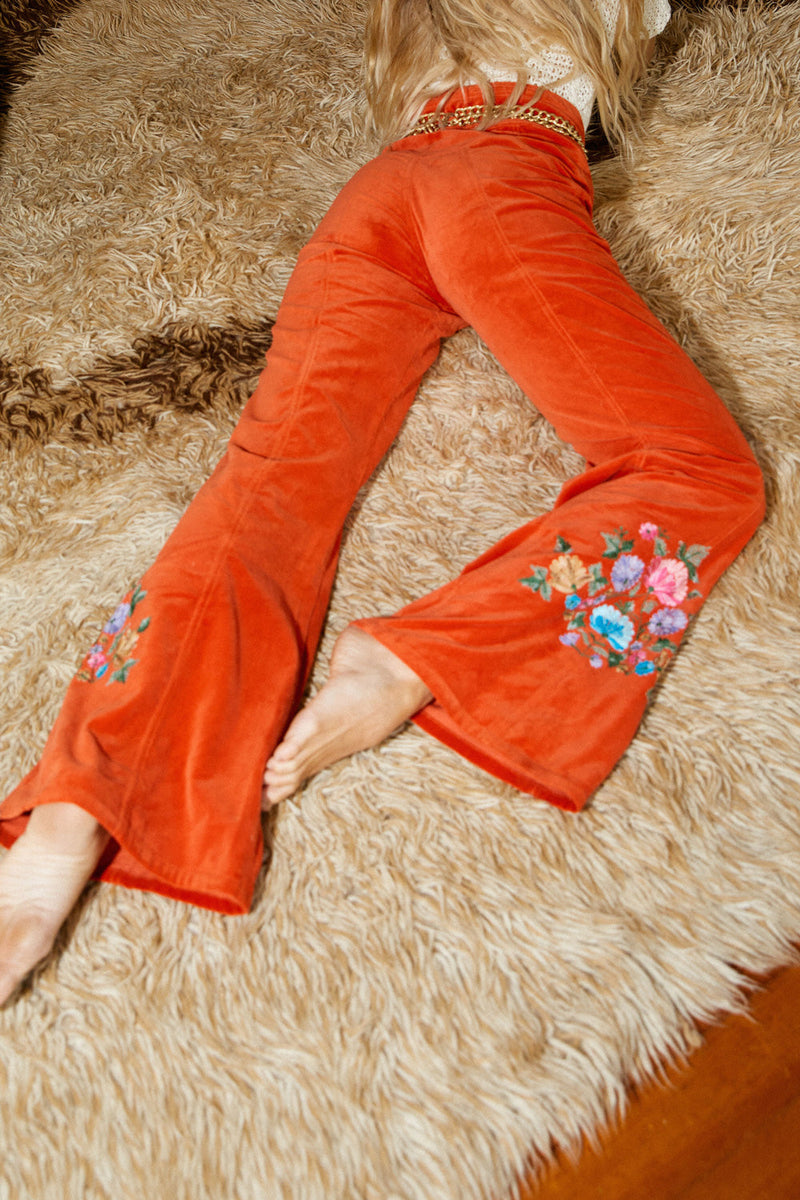 It’s Only Rock’N’Roll Cotton Velvet Embroidered Flares - Chasing Unicorns