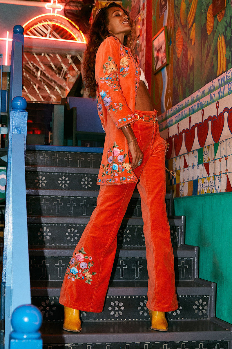 It’s Only Rock’N’Roll Embroidered Cotton Velvet Long Line Jacket - Chasing Unicorns