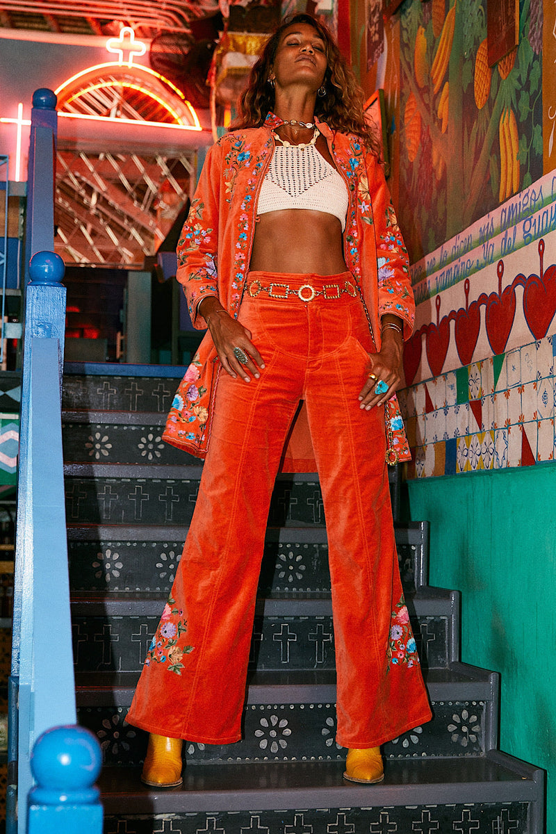 It’s Only Rock’N’Roll Embroidered Cotton Velvet Long Line Jacket - Chasing Unicorns