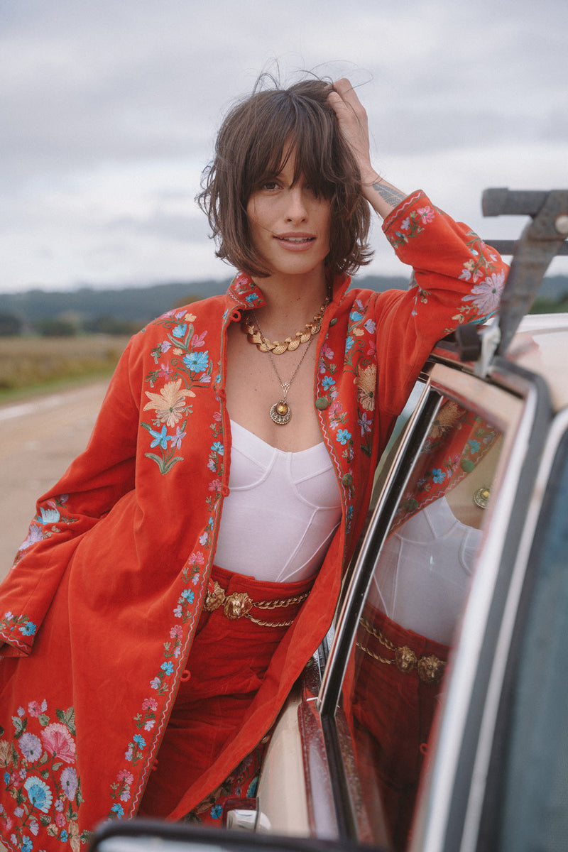 It’s Only Rock’N’Roll Embroidered Cotton Velvet Long Line Jacket - Chasing Unicorns