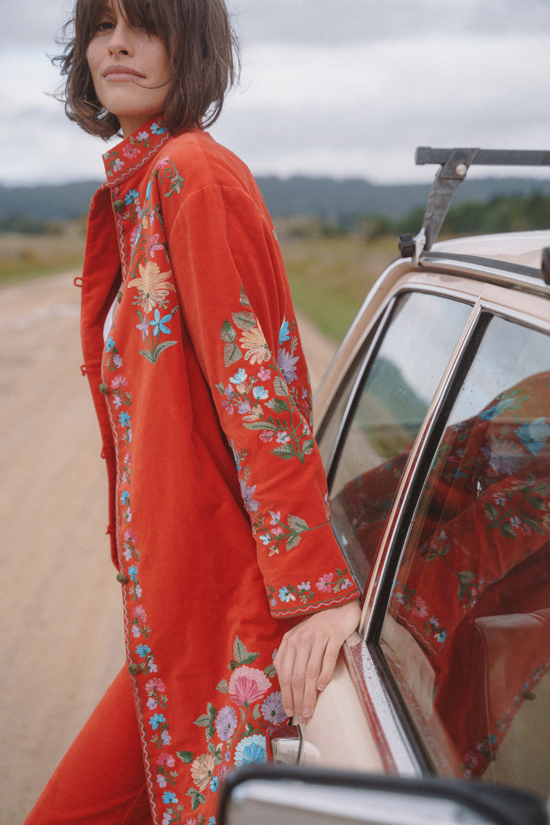 It’s Only Rock’N’Roll Embroidered Cotton Velvet Long Line Jacket - Chasing Unicorns