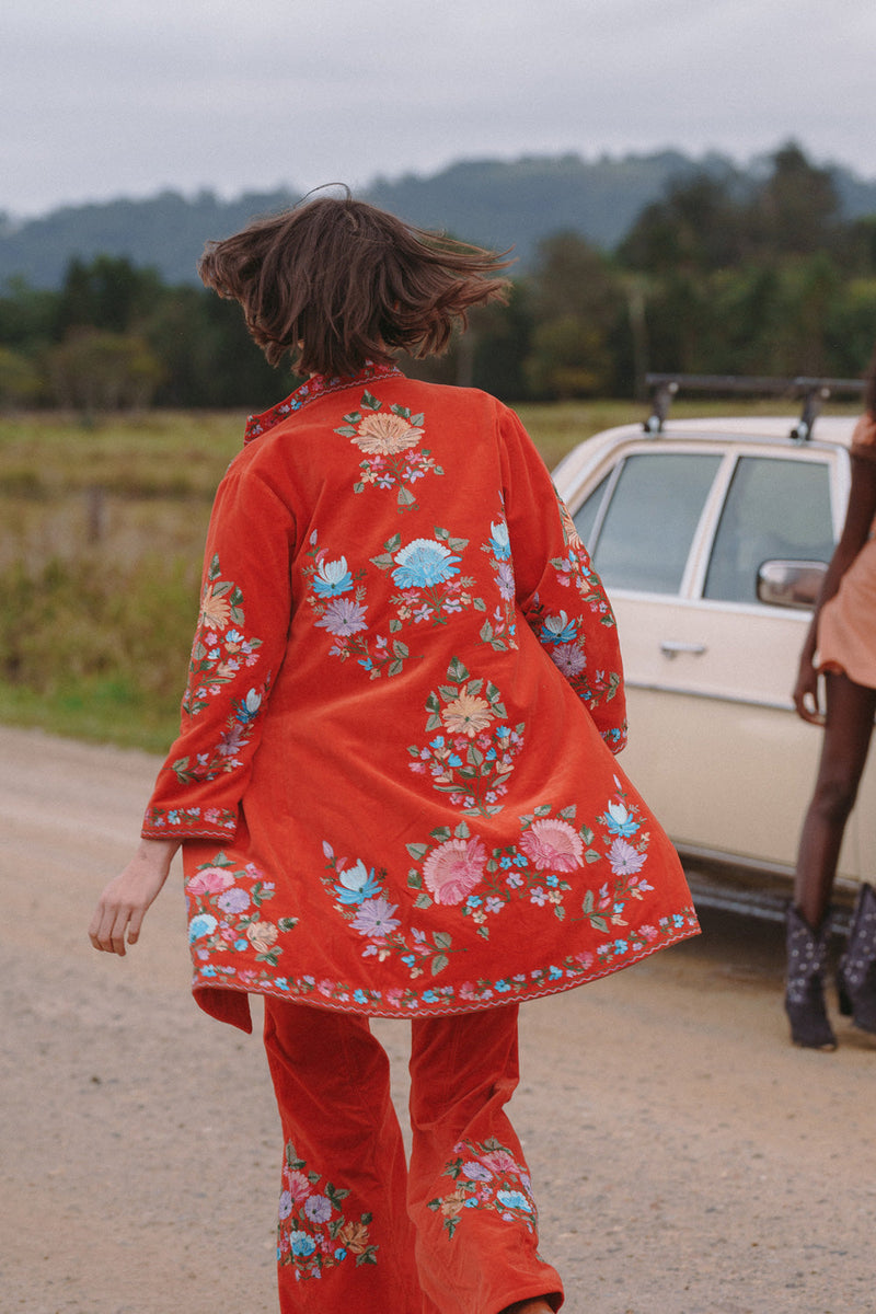 It’s Only Rock’N’Roll Embroidered Cotton Velvet Long Line Jacket - Chasing Unicorns