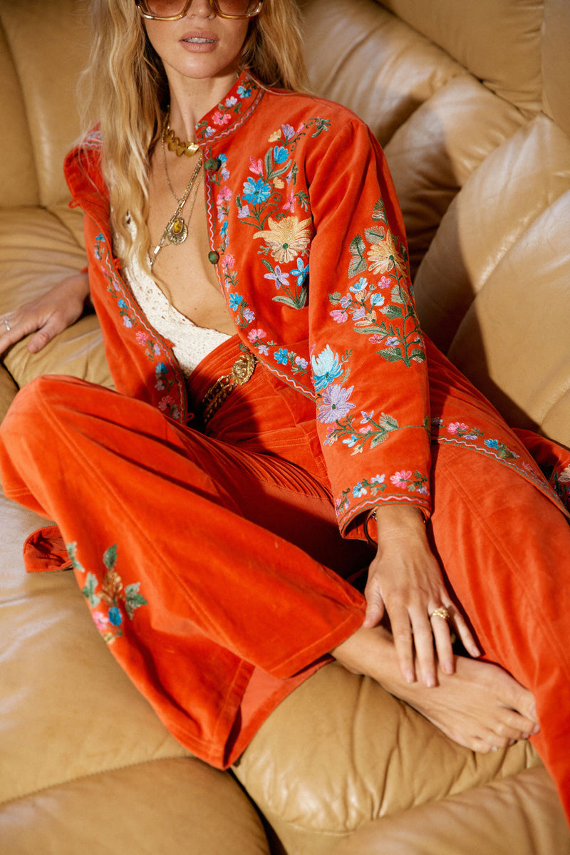 It’s Only Rock’N’Roll Embroidered Cotton Velvet Long Line Jacket - Chasing Unicorns