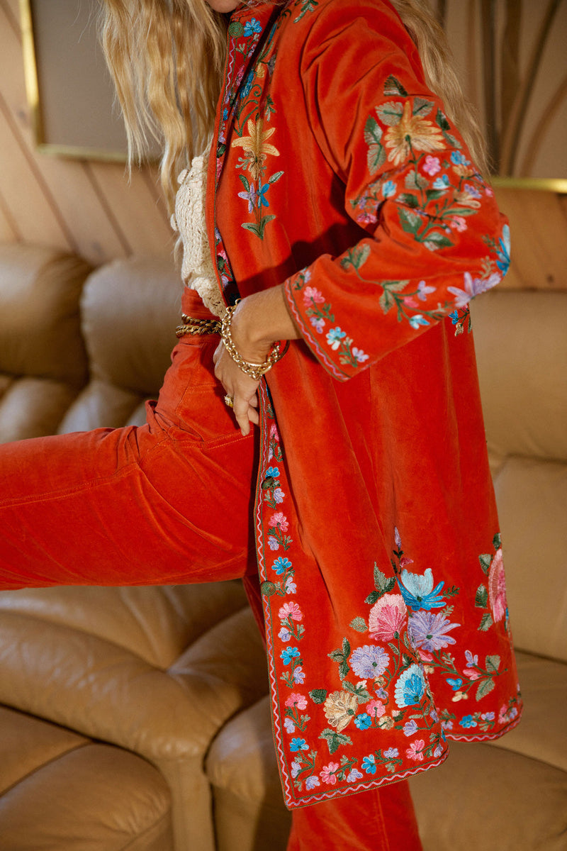 It’s Only Rock’N’Roll Embroidered Cotton Velvet Long Line Jacket - Chasing Unicorns